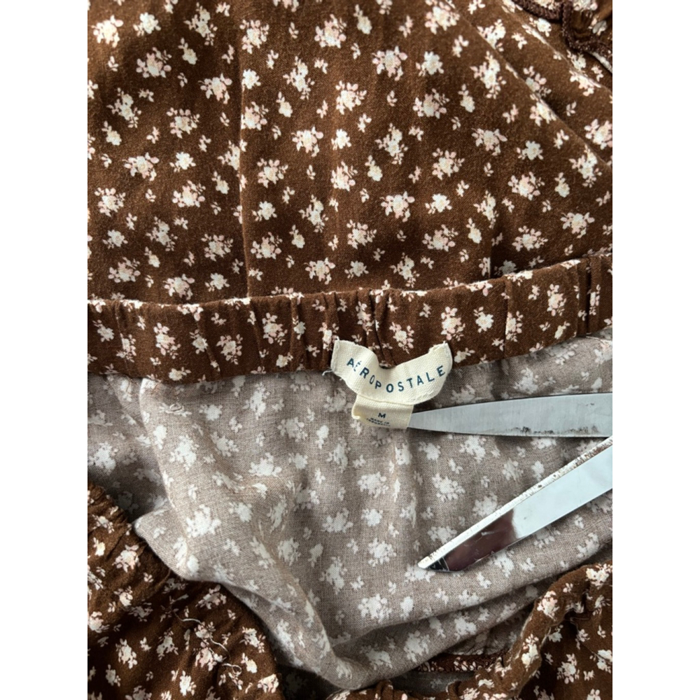 Women's Aeropostale Brown White Floral Tiered Midi Skirt M Whimsical Y2K - Picture 4 of 5